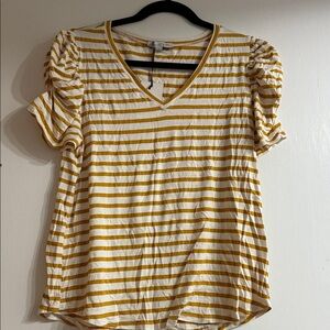 Green Envelope Yellow Striped Puff Sleeve Tee